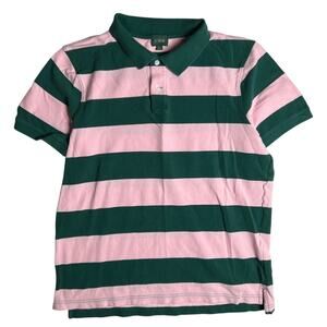Vintage J. Crew Size Large Striped Green & Pink 100% Cotton Polo